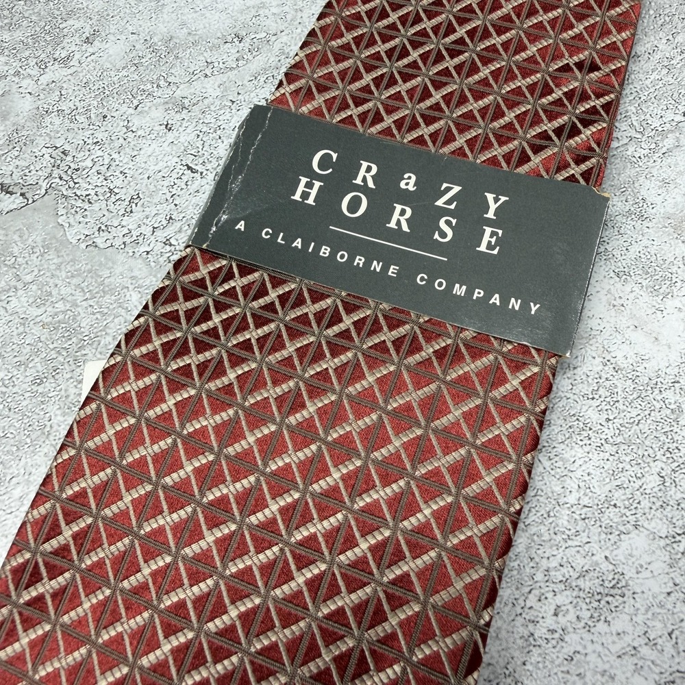 Crazy Horse Silk Tie Mens‎ One Size Red Geometric Made In China Necktie